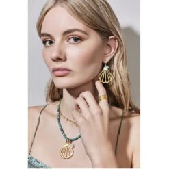 Calypso Shell Heishi Necklace -Fashion Accessories Store calypso shell heishi necklace gold turquoise 2