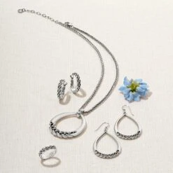 Interlok Braid Drop Necklace -Fashion Accessories Store interlok braid drop necklace silver 2