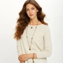 Lorenza Trio Long Necklace -Fashion Accessories Store lorenza trio long necklace brass 2