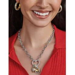 Mabel Heart Charm Holder Necklace -Fashion Accessories Store mabel heart charm holder necklace silver 2