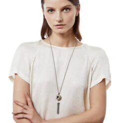 Tres Twist Long Necklace -Fashion Accessories Store tres twist long necklace silver gold 4